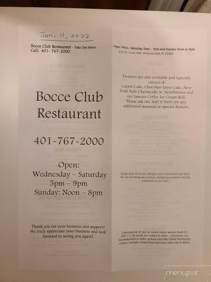 Bocce Club Restaurant - Woonsocket, RI