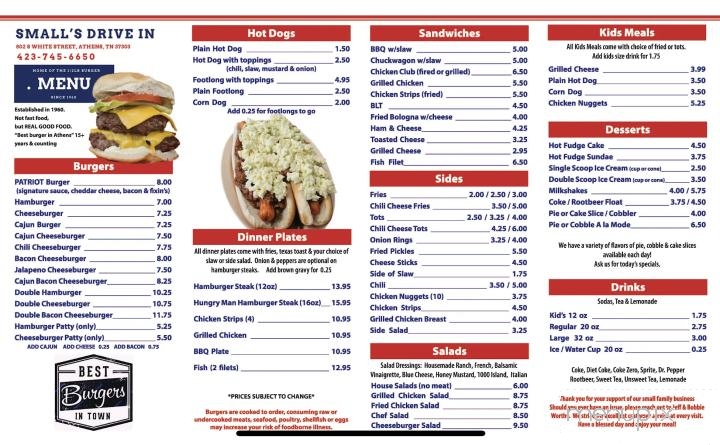Small's Drive-In - Athens, TN menu_pic