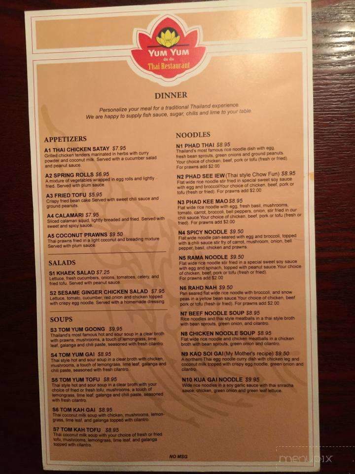 Yum Yum Thai - Shoreline, WA menu_pic
