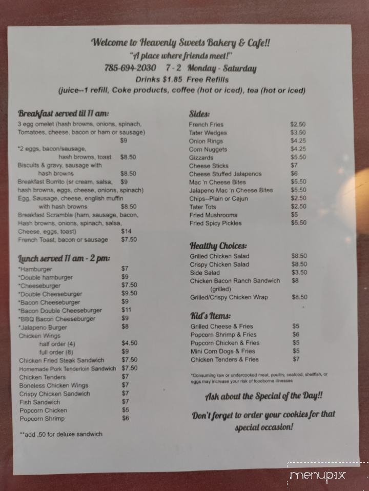 Heavenly Sweets Bakery & Cafe - Brewster, KS menu_pic