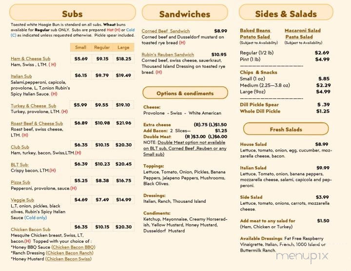 Rubin's Deli - Parkersburg, WV menu_pic
