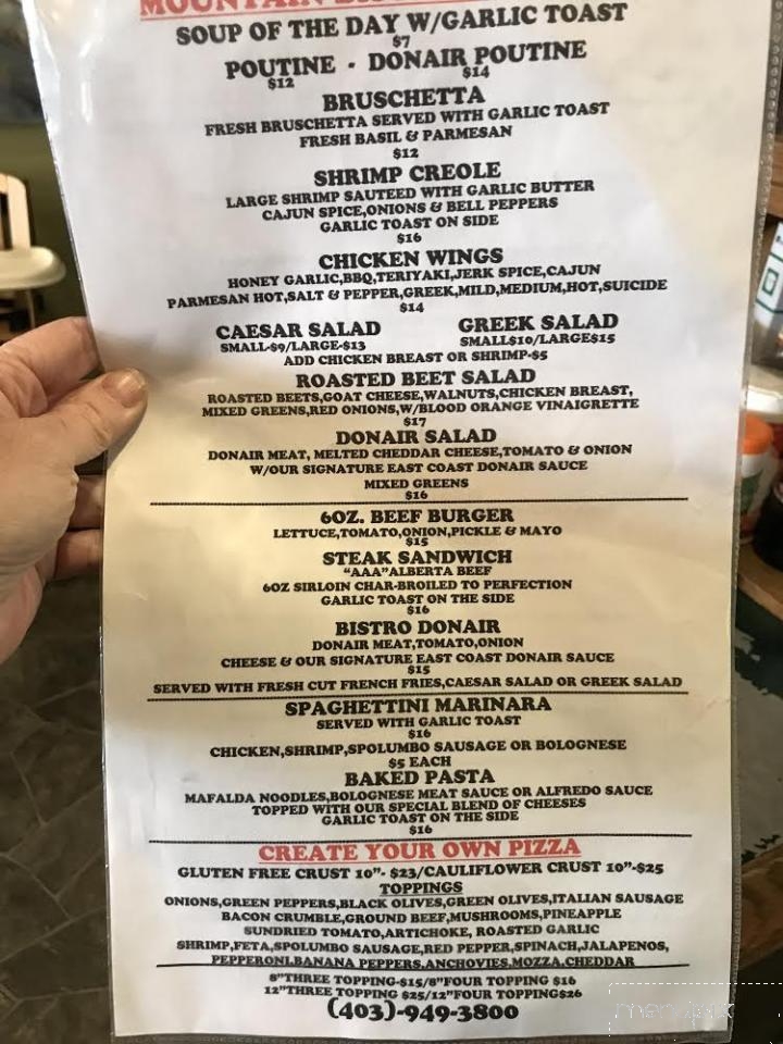 Mountain Bistro and Pizzeria - Rocky View No 44, AB menu_pic