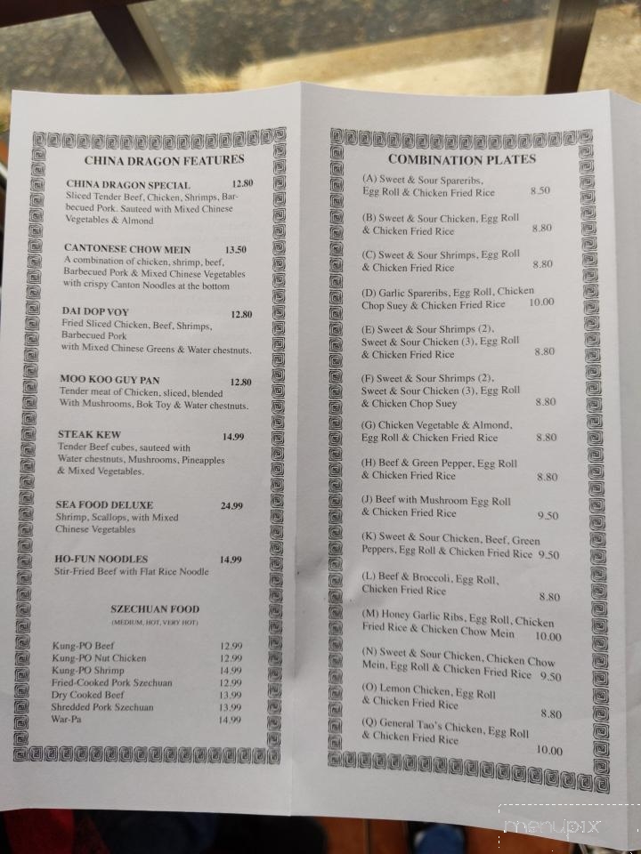 China Dragon Restaurant & Tavern - Niagara Falls, ON menu_pic