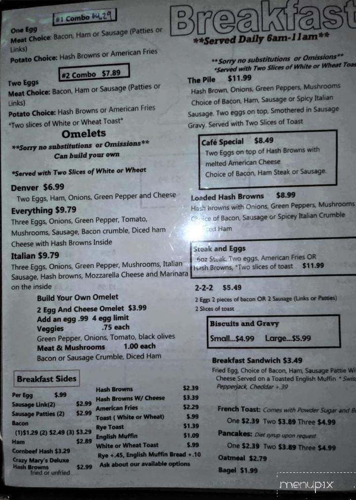 Crazy Mary's Cafe - Finlayson, MN menu_pic