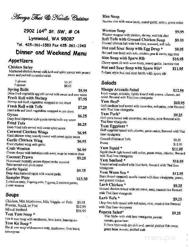 Areeya Thai - Lynnwood, WA menu_pic