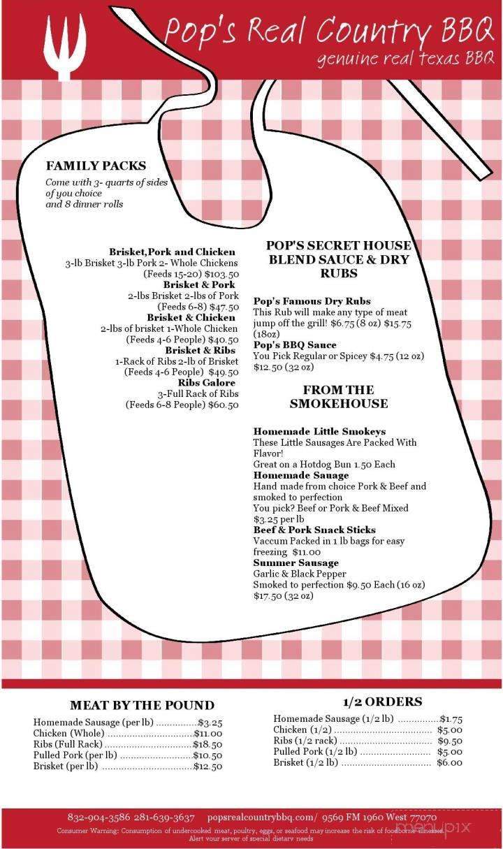 Pop's Real Country BBQ - Houston, TX menu_pic
