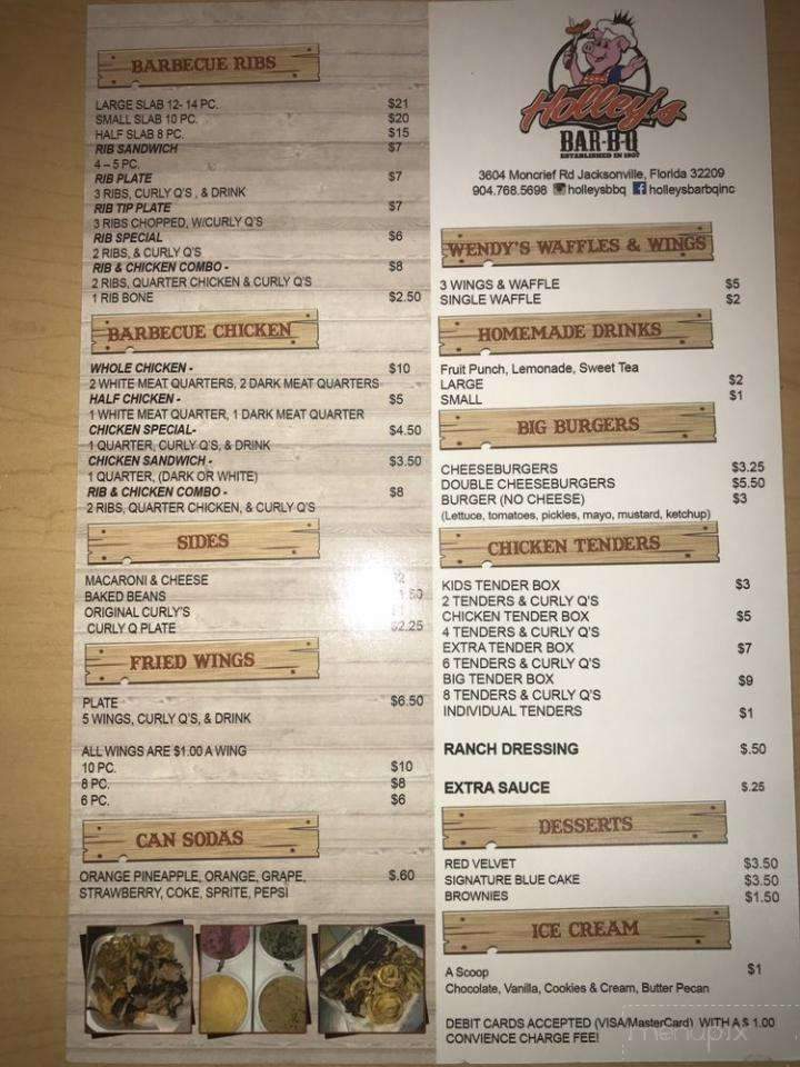 Menu of Holley's Barbecue in Jacksonville, FL 32209