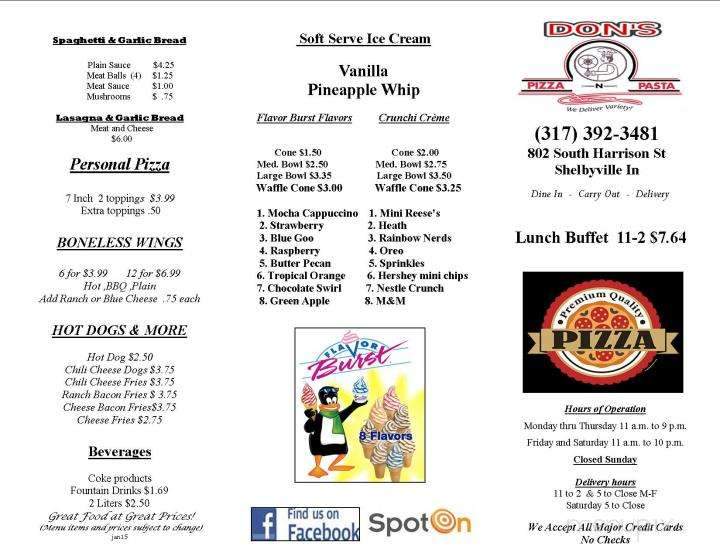 Don's Pizza & Pasta - Shelbyville, IN menu_pic