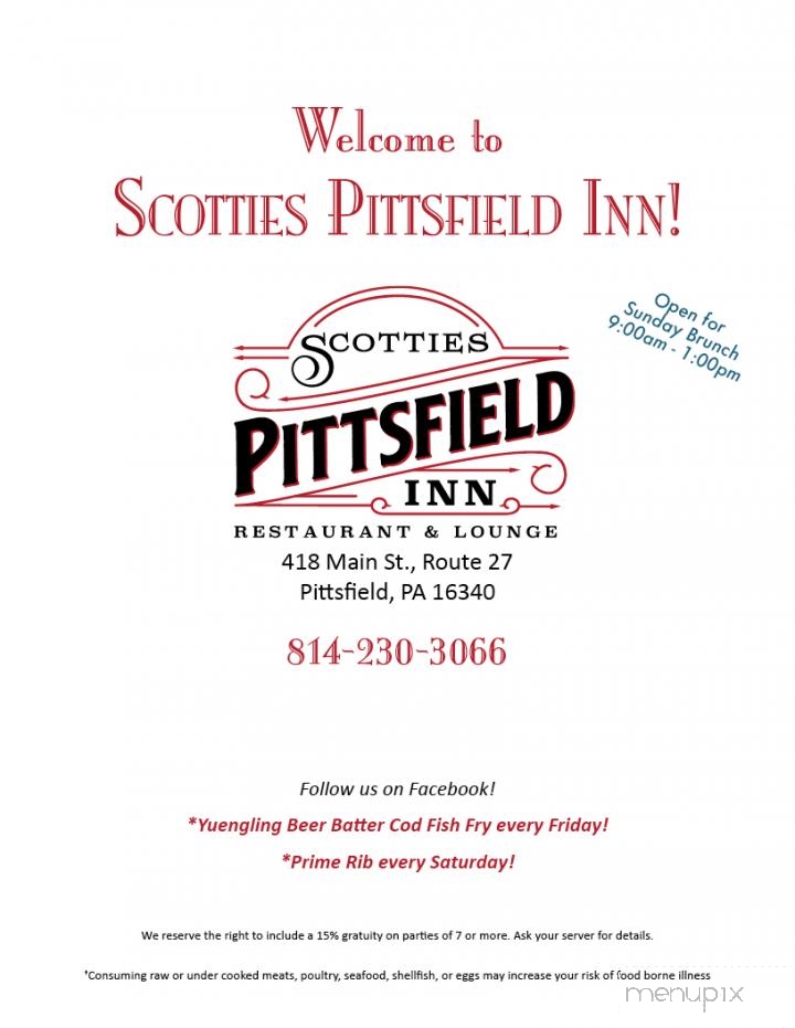 Scotties Pittsfield Inn Restaurant & Lounge - Pittsfield, PA menu_pic