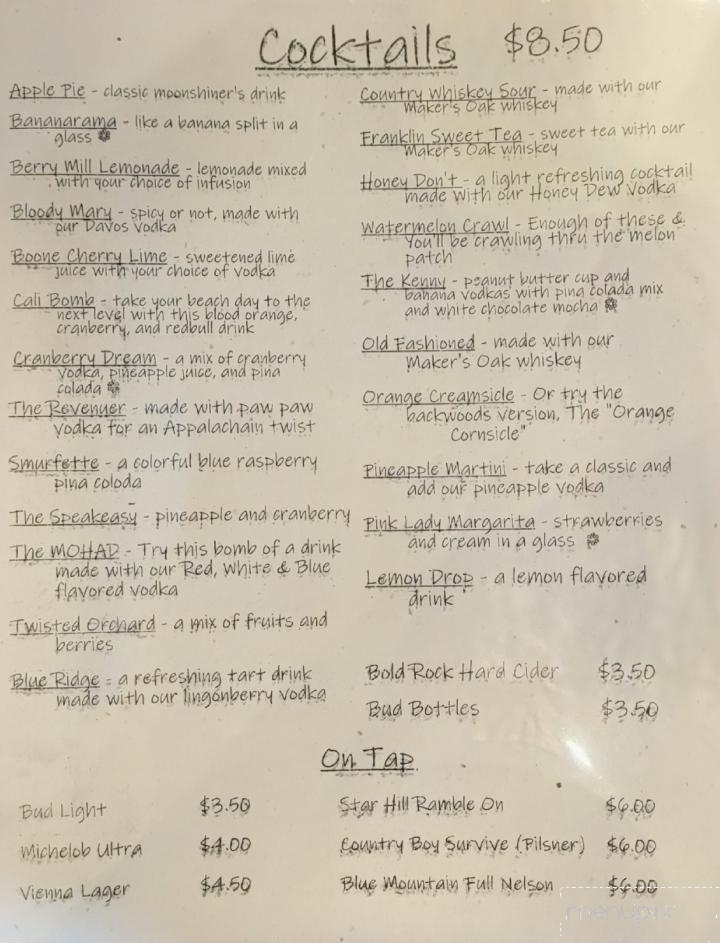 Franklin County Distilleries - Boones Mill, VA menu_pic