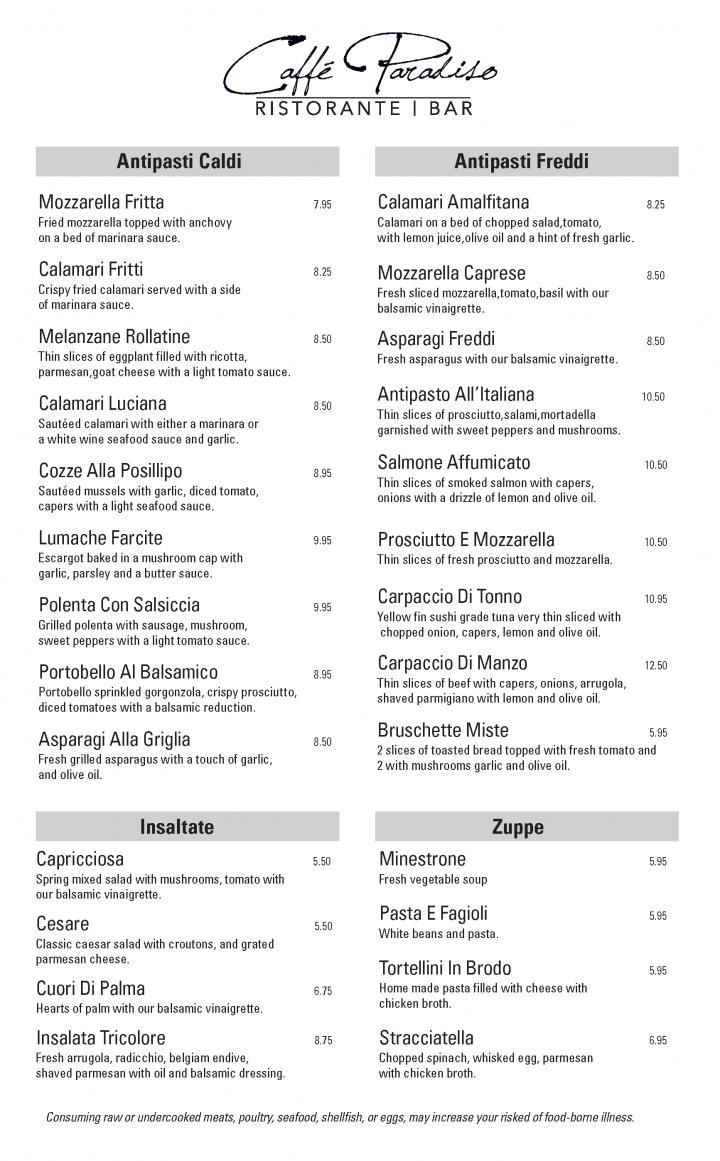 Caffe Paradiso - Tampa, FL menu_pic