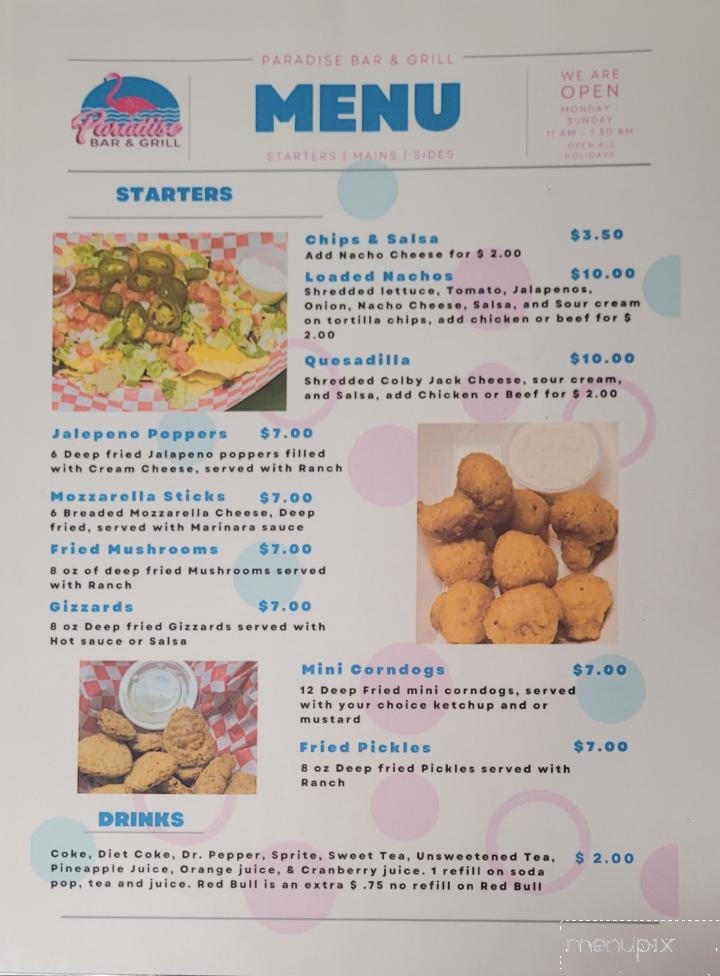 Paradise Bar & Grill - Belton, MO menu_pic