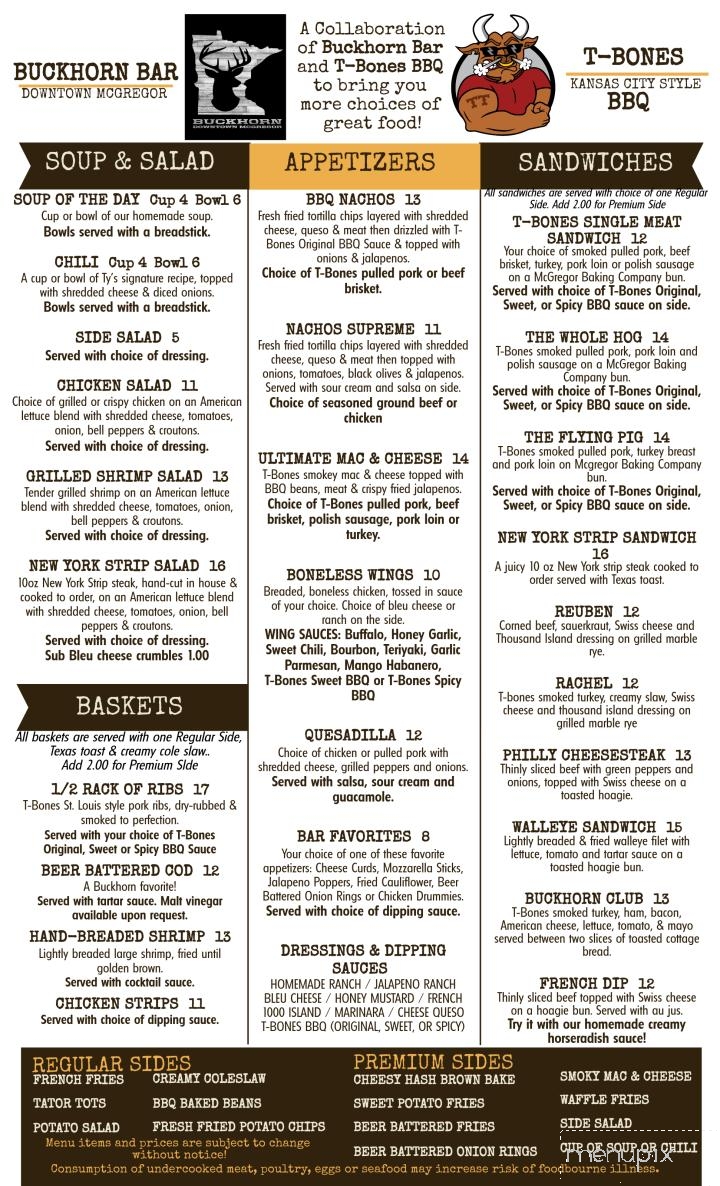 Buckhorn Bar - McGregor, MN menu_pic