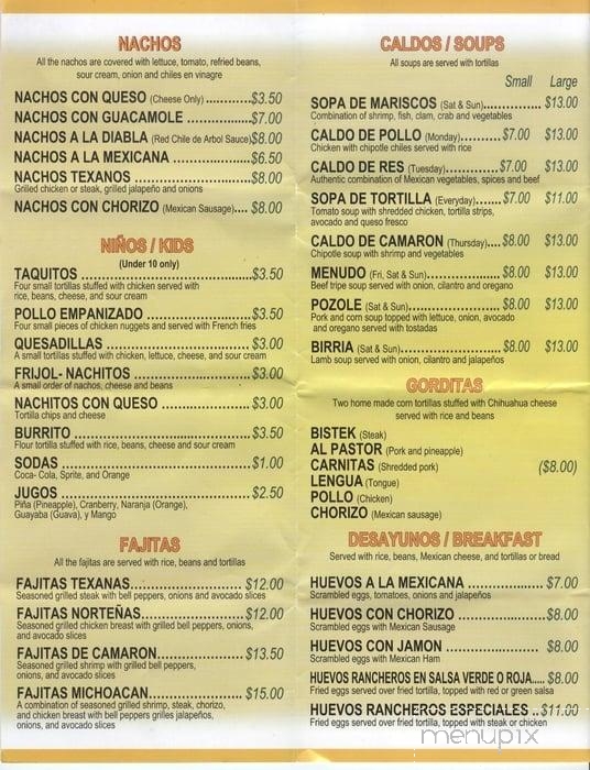 Menu of Taqueria La Michoacana in Norristown, PA 19401