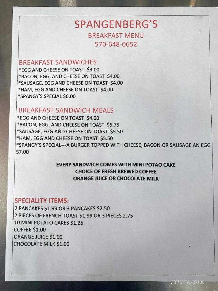 Spangenberg's Family Drive-In - Coal Township, PA menu_pic