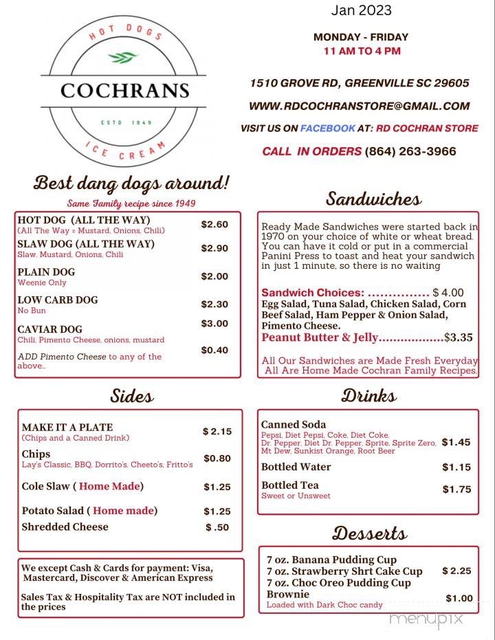 R D Cochran Store - Greenville, SC menu_pic