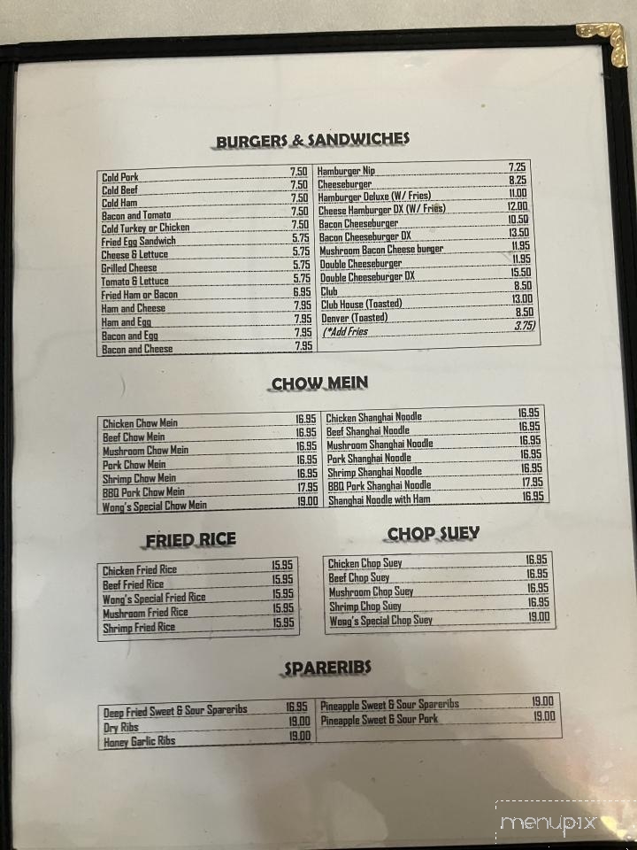 Wong's Cafe - Canora, SK menu_pic