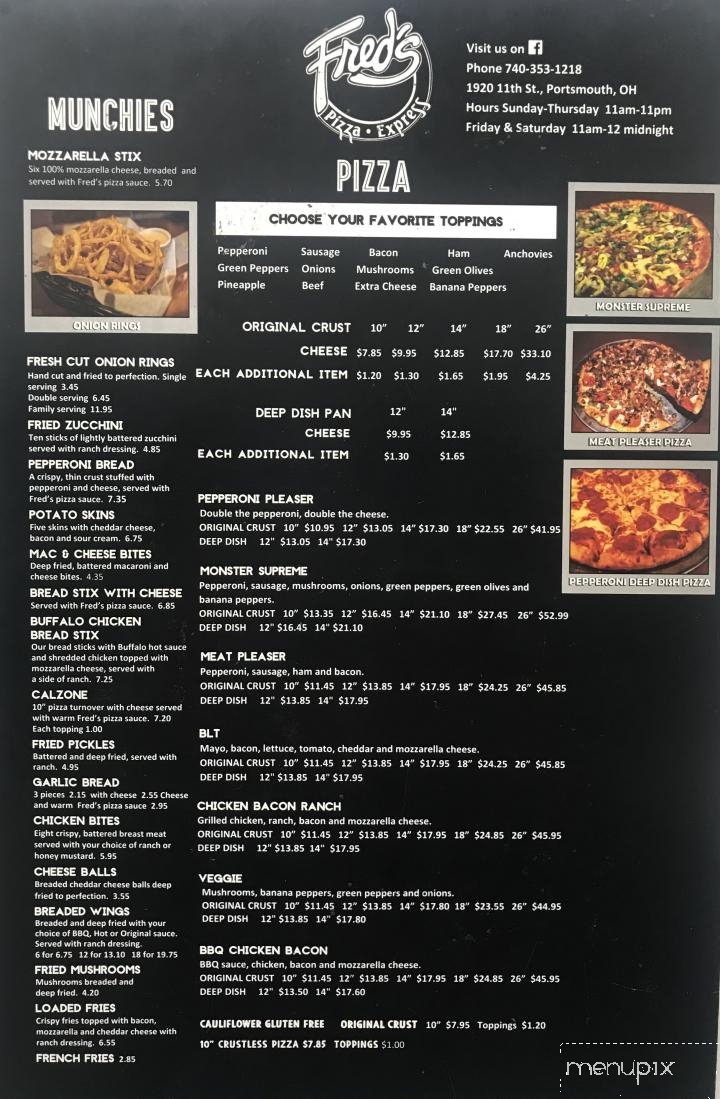 Fred's Pizza Express - Portsmouth, OH menu_pic