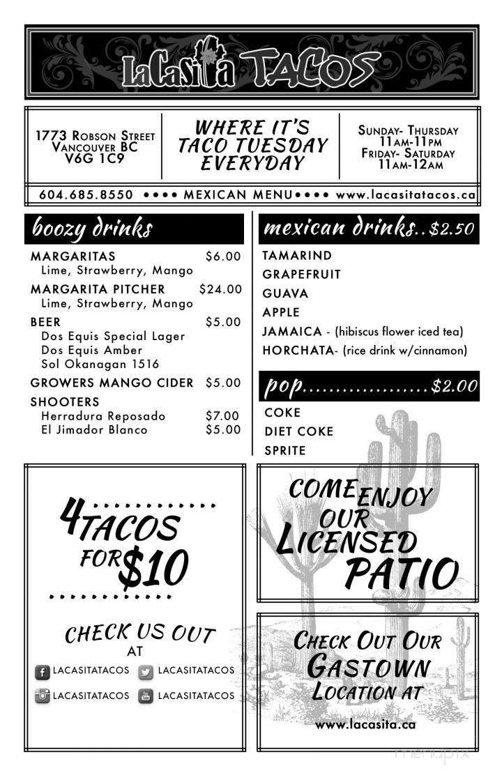 La Casita Tacos - Vancouver, BC menu_pic