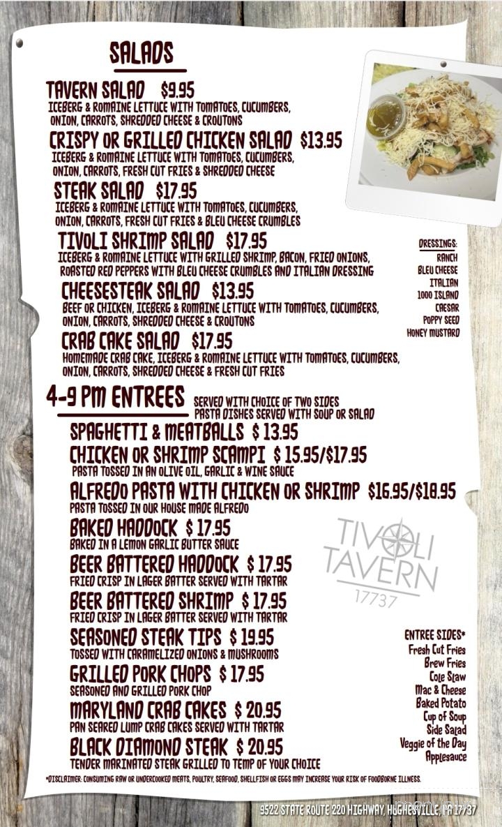 Tivoli Tavern - Hughesville, PA menu_pic