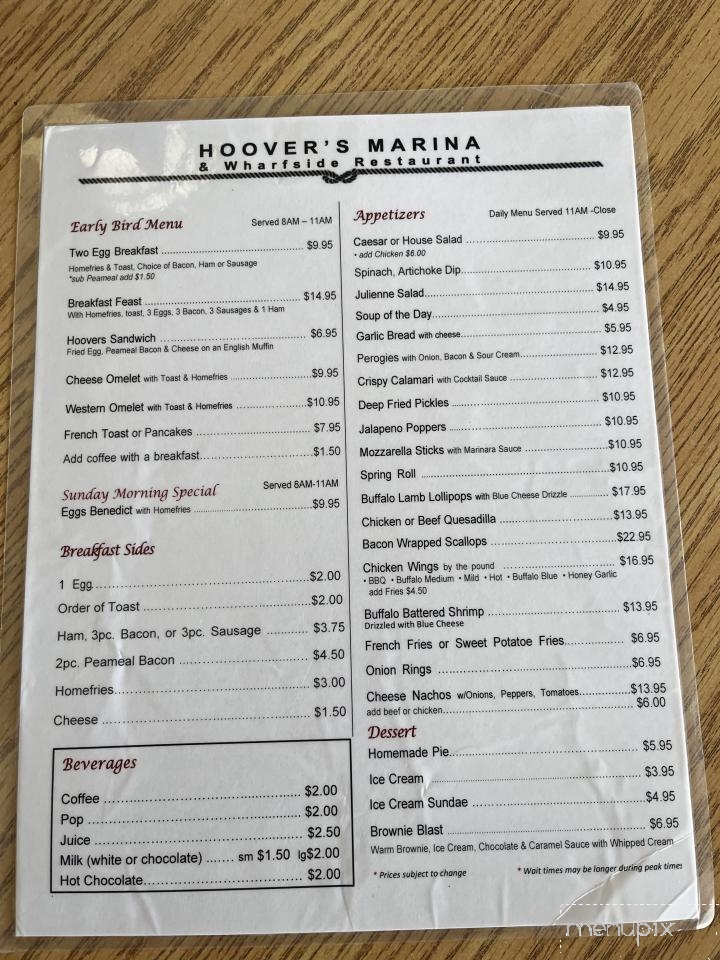 Hoover's Marina - Jarvis, ON menu_pic