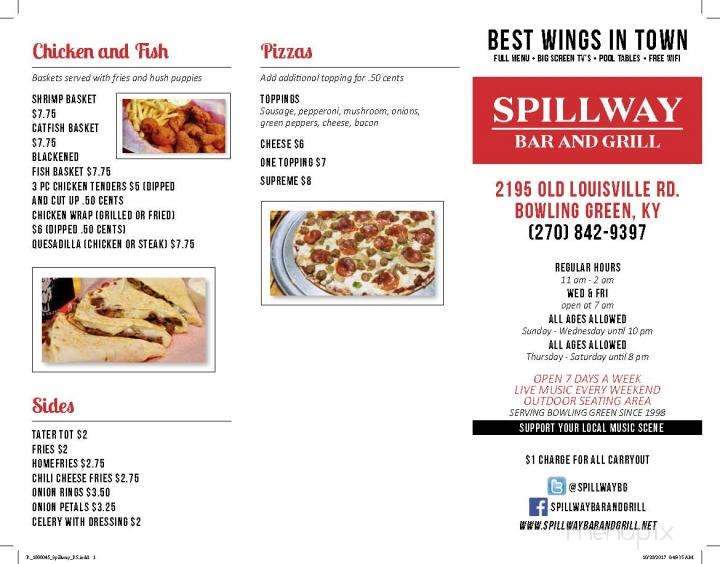 Spillway Bar & Grill - Bowling Green, KY menu_pic