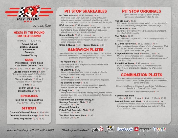 Pit stop bbq best sale menu