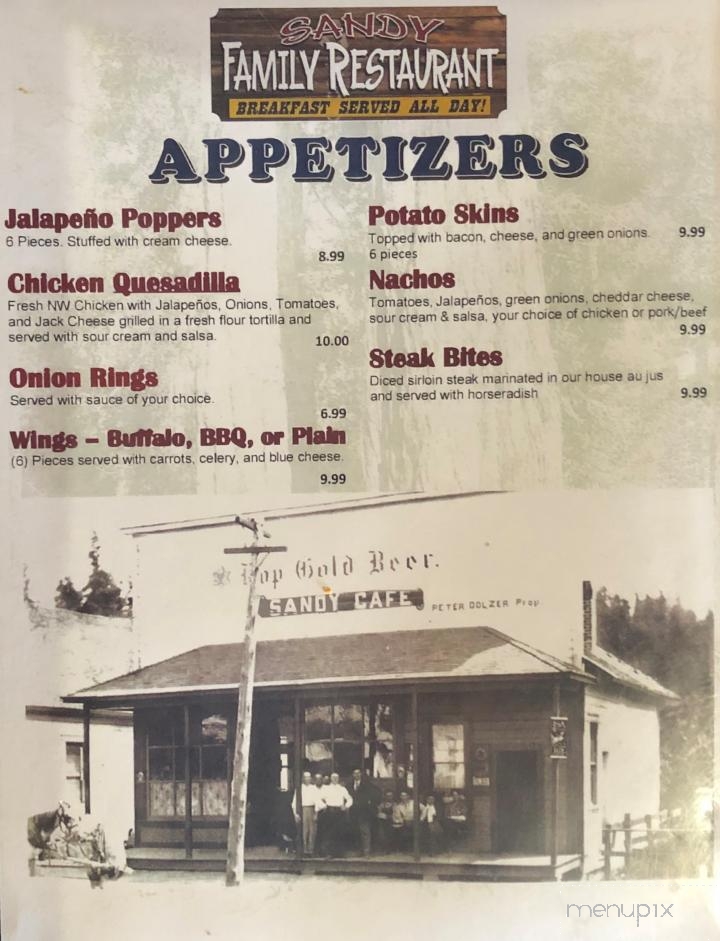 Sandy Family Restaurant - Sandy, OR menu_pic
