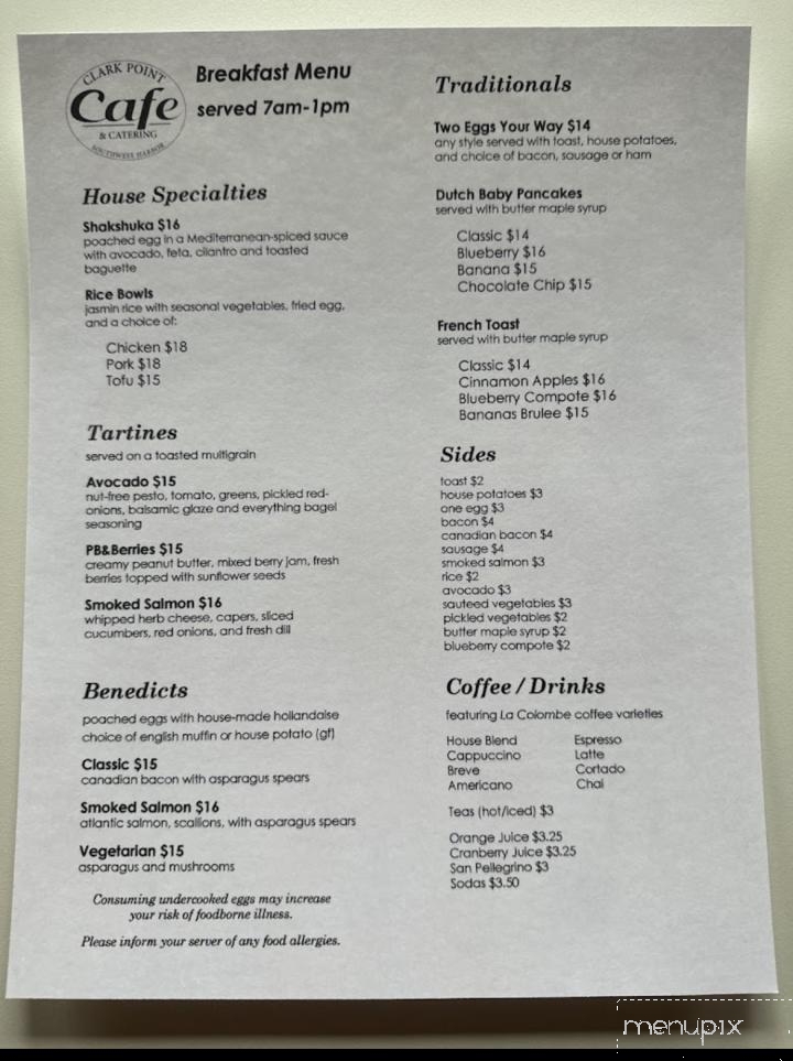 Clark Point Cafe - Southwest Harbor, ME menu_pic