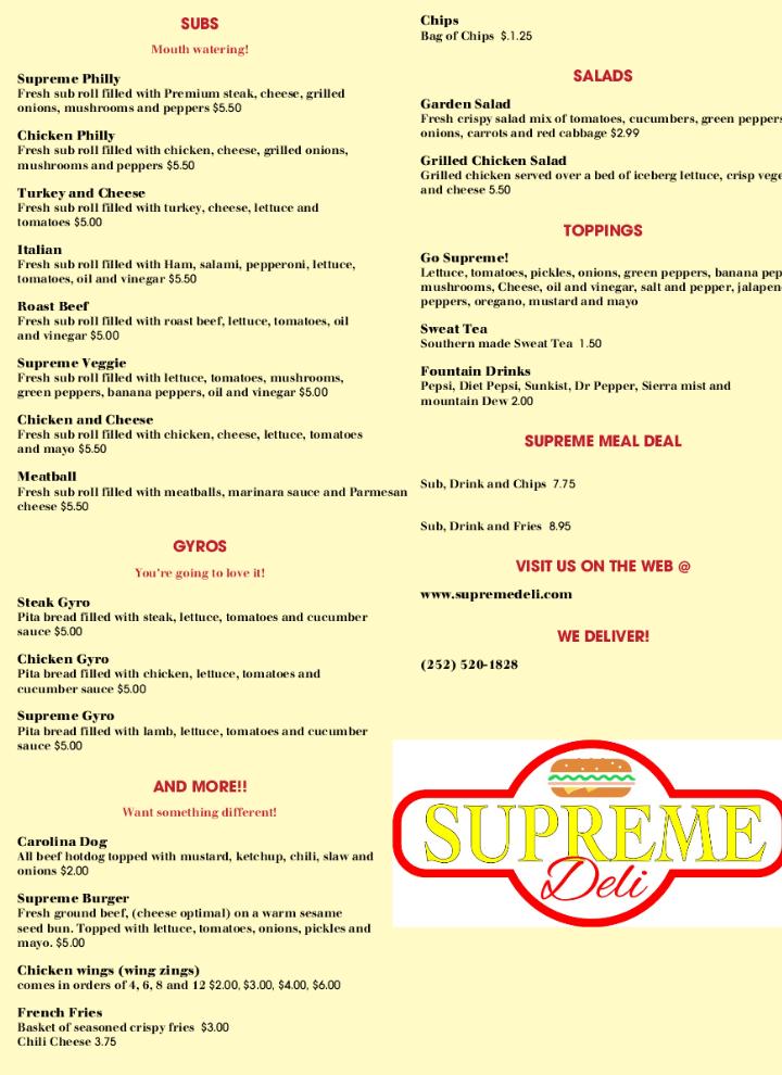 Supreme Deli & Subs - Kinston, NC menu_pic