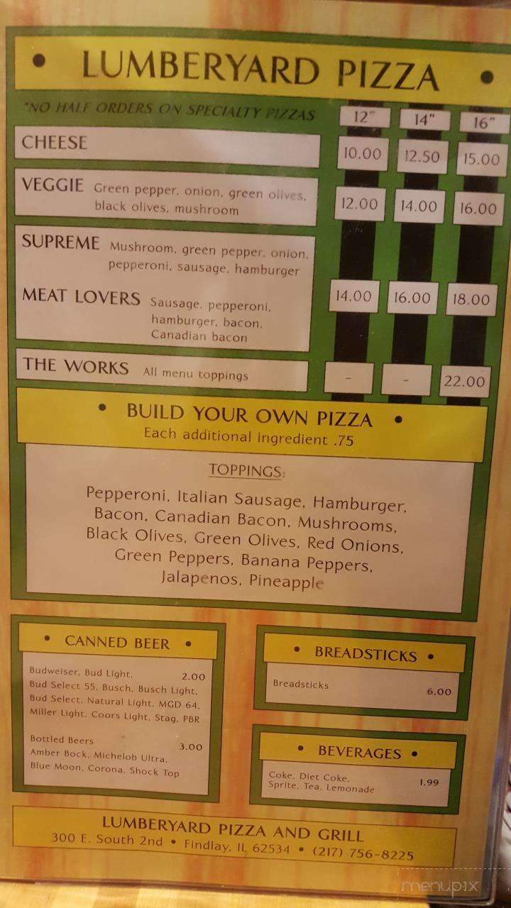 The Lumberyard Pizza and Grill - Findlay, IL menu_pic
