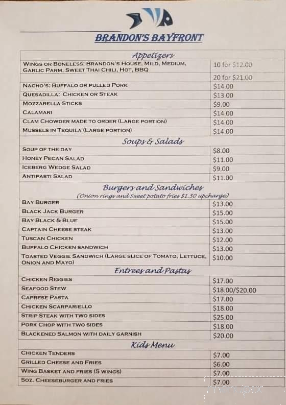 Brandon's Bayfront - Wolcott, NY menu_pic
