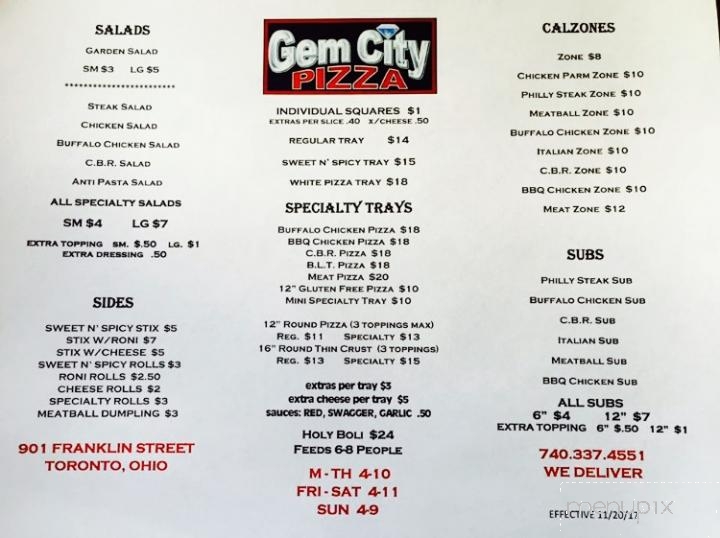 Gem City Pizza - Toronto, OH menu_pic