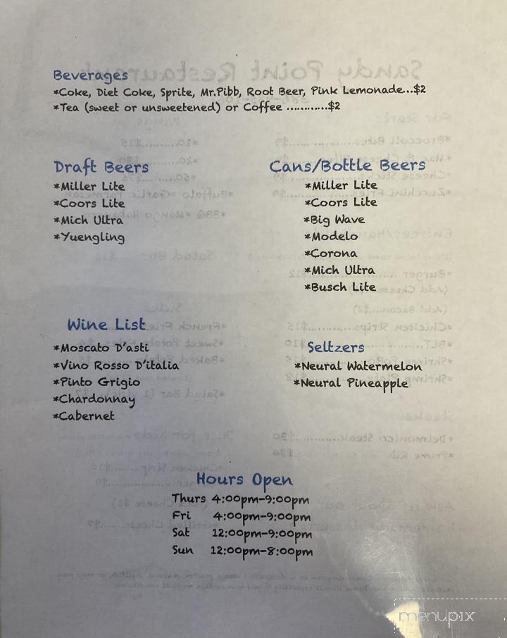 Sandy Point Restaurant - Branford, FL menu_pic