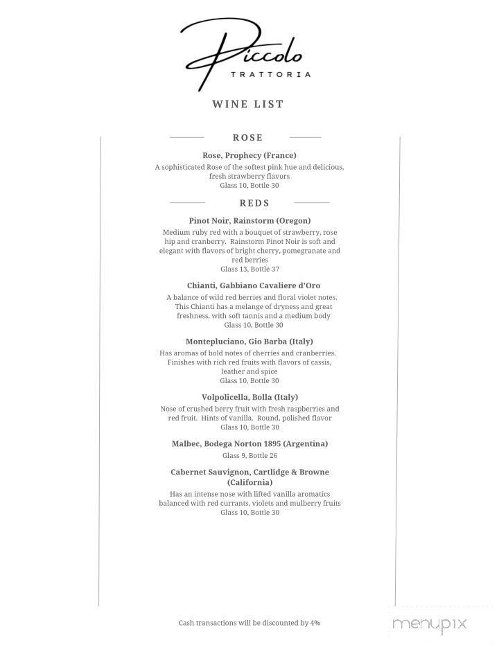 Piccolo Trattoria - Catskill, NY menu_pic