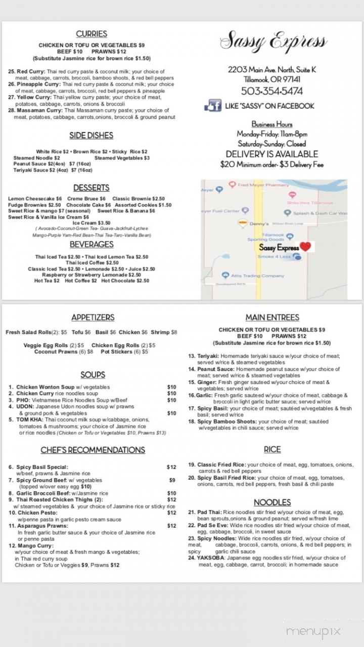 Sassy Express - Tillamook, OR menu_pic