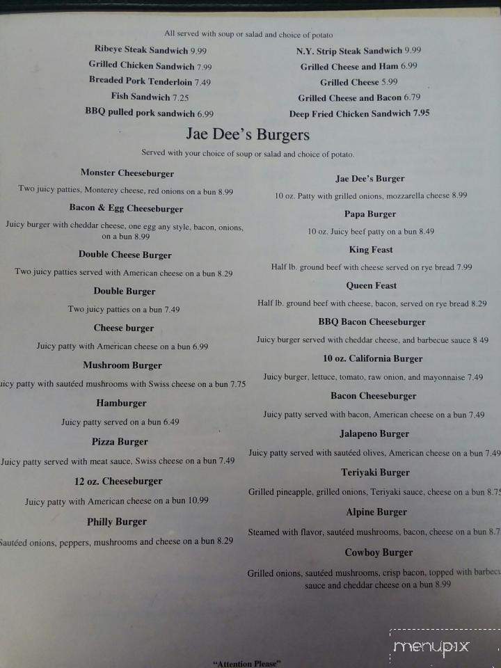 Jaedee's - Glen Flora, WI menu_pic