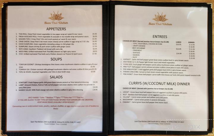 Siam Thai Kitchen - Indiana, PA menu_pic