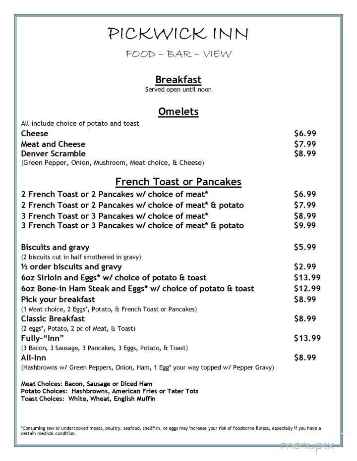 Pickwick Inn - Winona, MN menu_pic