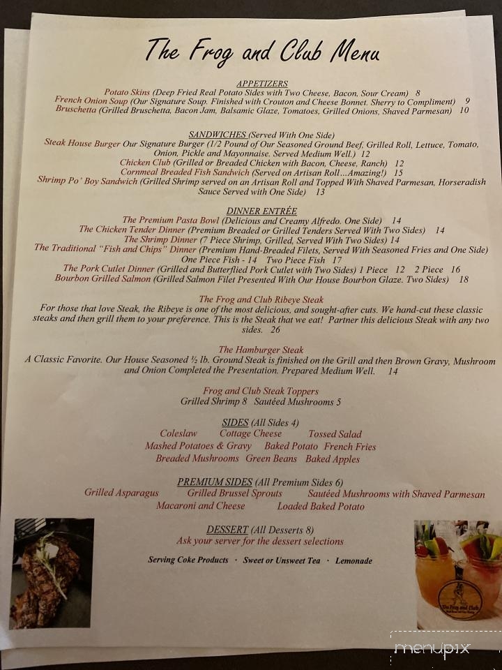 The Frog And Club Restaurant - Hillsboro, OH menu_pic