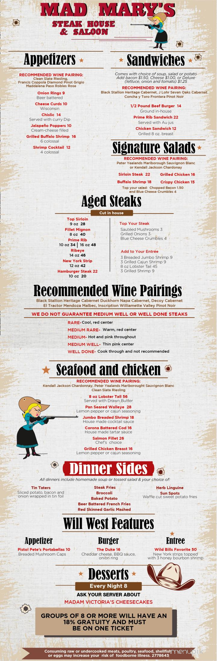 Mad Mary's Steakhouse & Saloon - Pierre, SD menu_pic