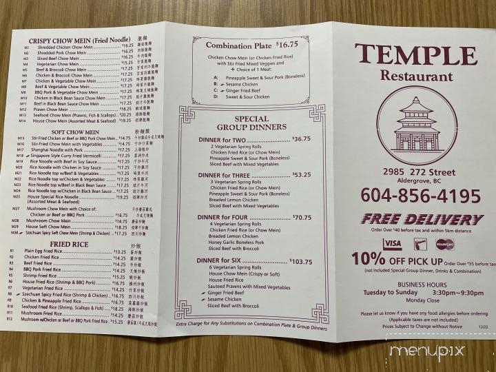 Temple Restaurant - Aldergrove, BC menu_pic