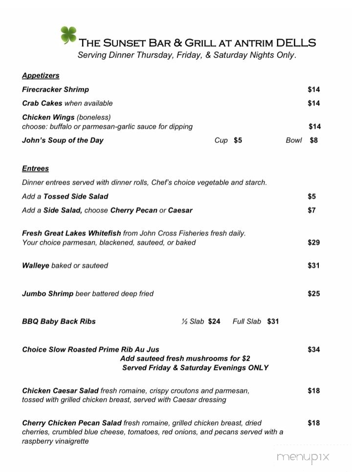 Antrim Dells Restaurant - Ellsworth, MI menu_pic