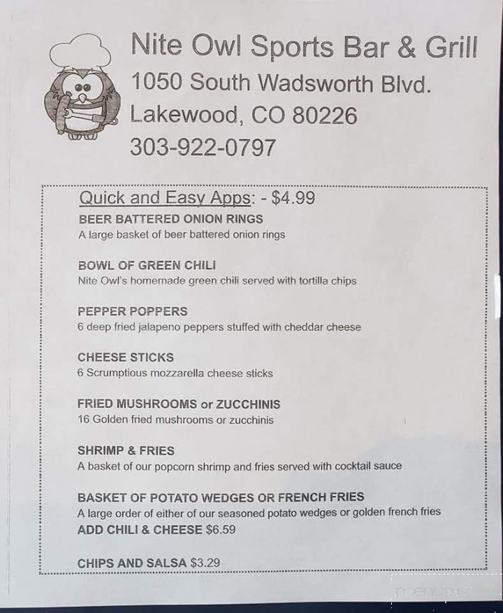 Nite Owl Sports Bar & Grill - Lakewood, CO menu_pic