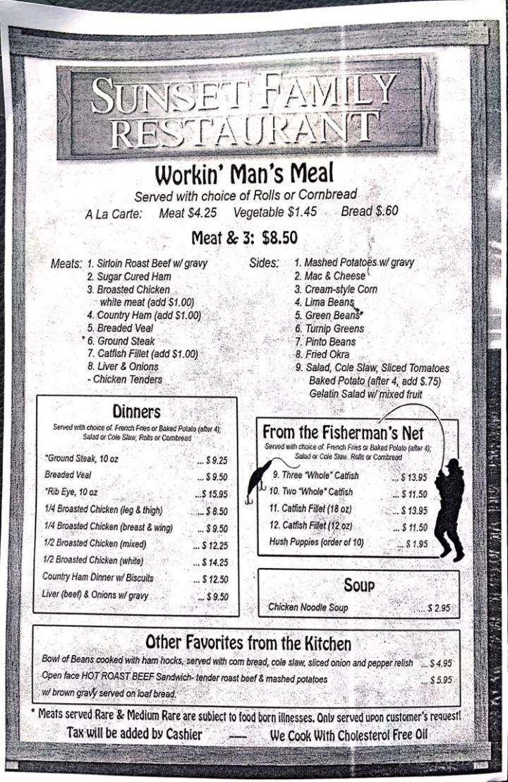 Sunset Restaurant - Lebanon, TN menu_pic