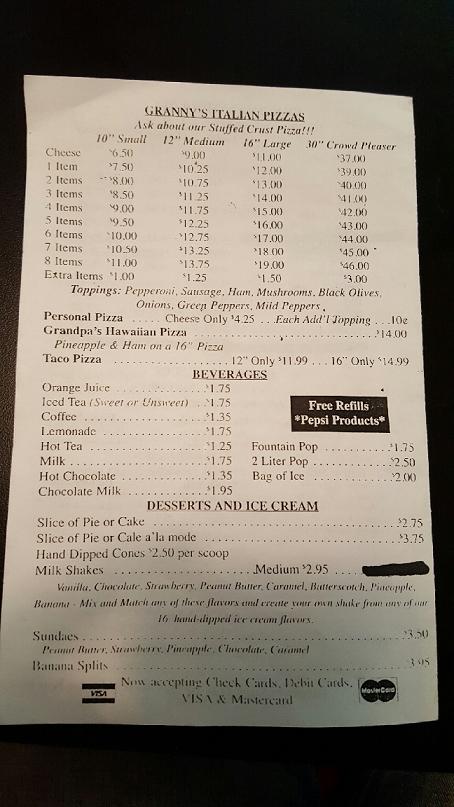 Granny's Pizza & Restaurant - Londonderry, OH menu_pic