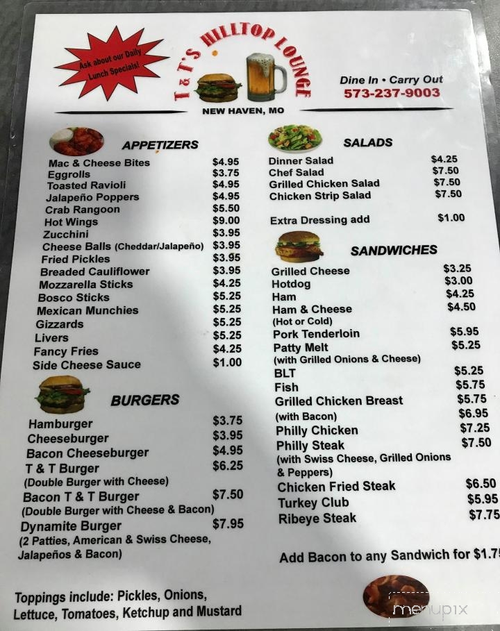 T & T Hilltop Lounge - New Haven, MO menu_pic