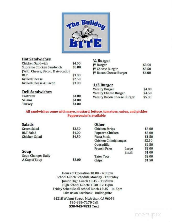 Bulldog Bite - Mcarthur, CA menu_pic