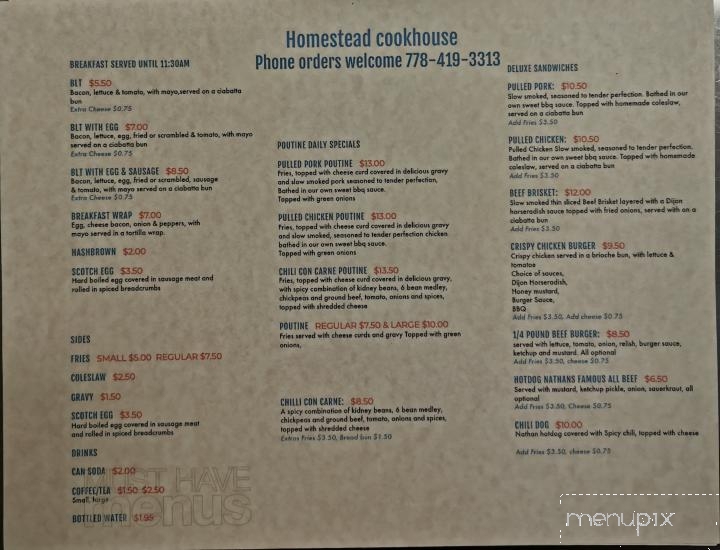 Homestead Cookhouse - Port Alberni, BC menu_pic
