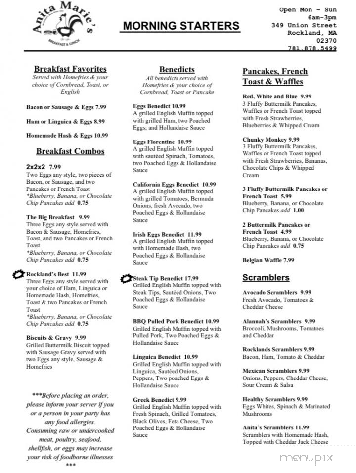 Anita Marie's Coffee Shop - Rockland, MA menu_pic